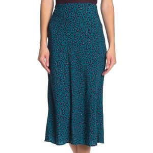 Green Pink/Purple Leopard Print Midi Skirt